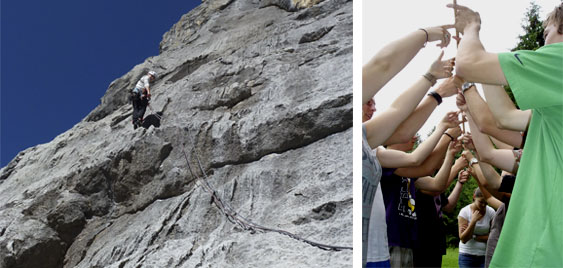 Links_ Felsklettern, Rechts_ Teamtraining